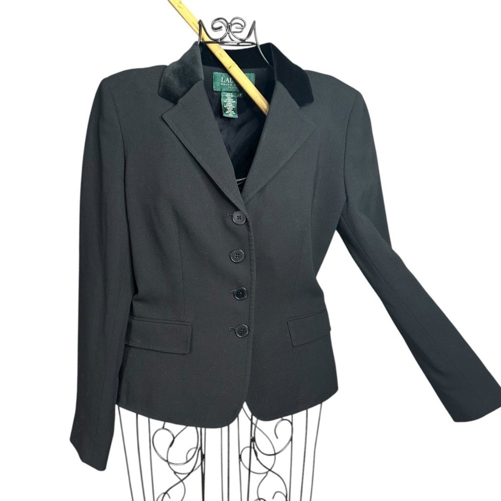 Lauren Ralph Lauren Black Velvet Collar Blazer Jacket W Sz 2P 100% Wool Tailored